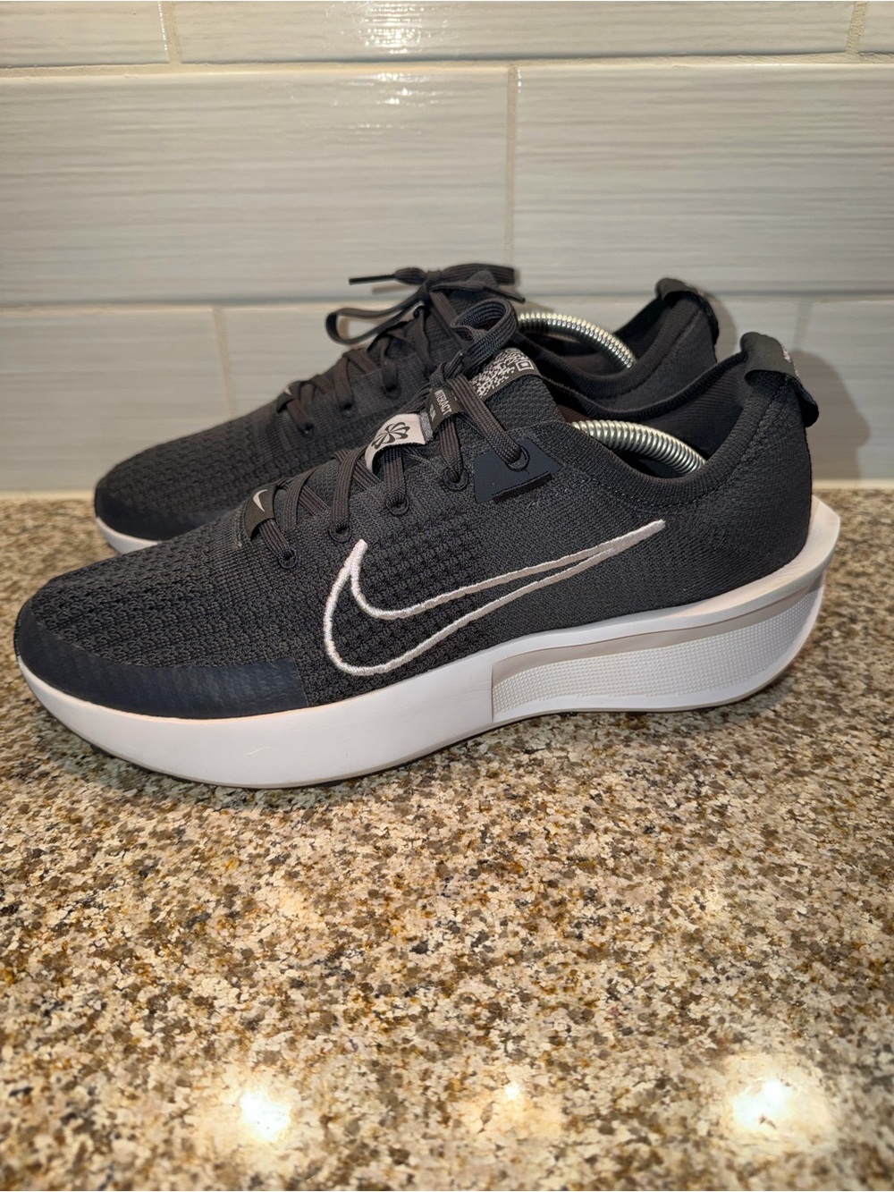 Nike Men's Black and White Flyknit Platform Sneakers